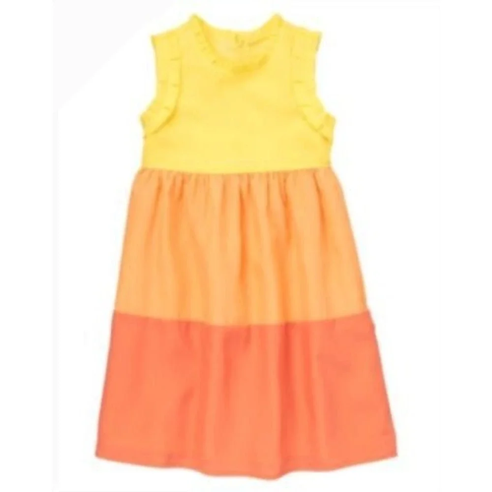 Gymboree Girls Yellow Orange Colorblock Ruffle Sleeveless Dress Size 8 Summer